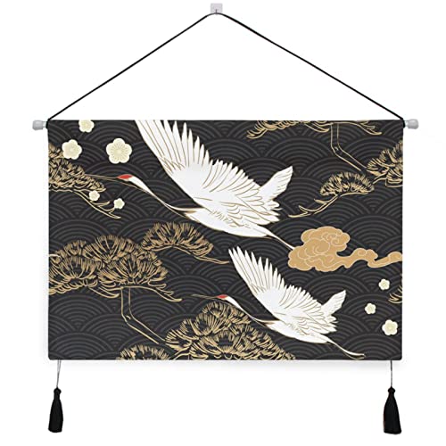 タペストリー 掛け軸 日本 和風 絵画 鶴 ツル 掛け物 掛けじく 飾り用 装飾用 飾り付け 壁画 キャンバス印刷 アートポスター インテリア 部屋飾り 壁飾り 多機能 壁アート 装飾画 人気 おしゃれ