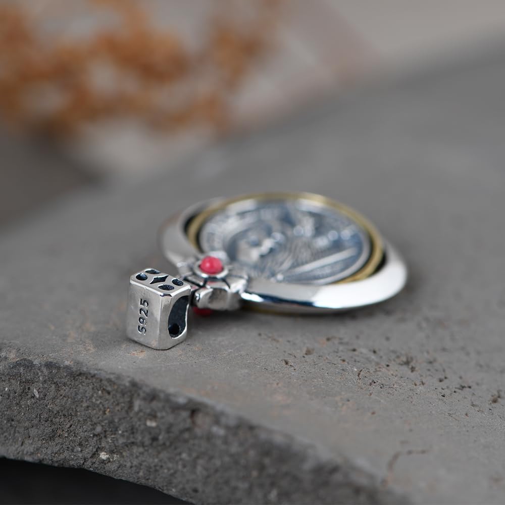 ForFox Vintage 925 Sterling Silber Indianer Totenkopf Spinner Anhänger für Herren Damen
