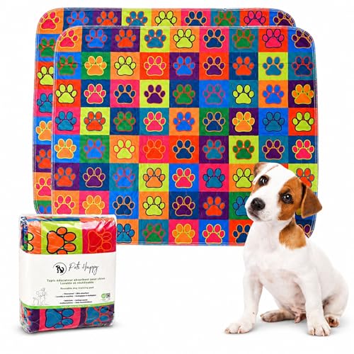 Lot de 2 Tapis absorbants pour Chien & Chiot 90*80cm | Tapis Lavable, Réutilisable, Absorbant | Alaise pour Chien | Tapis educateur Chien | Peti Happy®