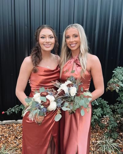 Satin Bridesmaid Dresses for Women Mermaid Prom Dress Spaghetti Strap Formal Evening Dress with Slit AP343