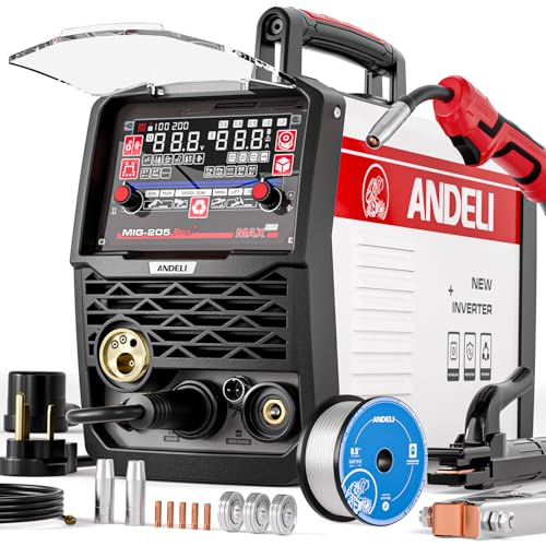 Image of ANDELI 205A MIG Welder, 6-In-1 Multi Process Gas MIG/Spool Gun MIG/Flux Core MIG/Spot welding/Lift TIG/Stick Aluminum MIG Welding Machine With Large LED Display，110/220V Dual Voltage Welder Machine