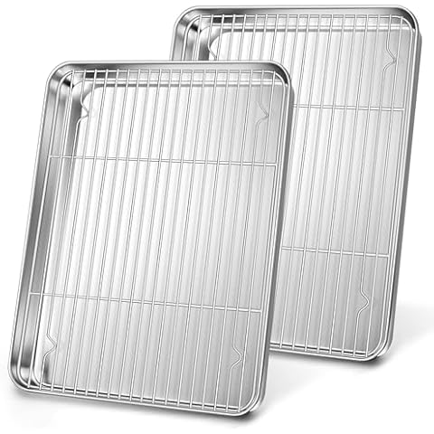 4Pcs Baking Sheet Pan with Rack Set, Joyfair Stainless Steel Oven Rectangular Pans Tray & Cooling Racks for Cookie/Jelly Roll/Bacon, Commercial Metal & Rust-free, Dishwasher Safe (16 Inch) Cover