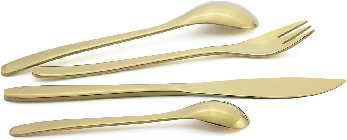 24-Piece 304 Stainless Steel Champagne Gold Flatware Set Silverware Dinnerware Set Cutlery Tableware Include Knife Fork Spoon Dishwasher Safe, Service for 6