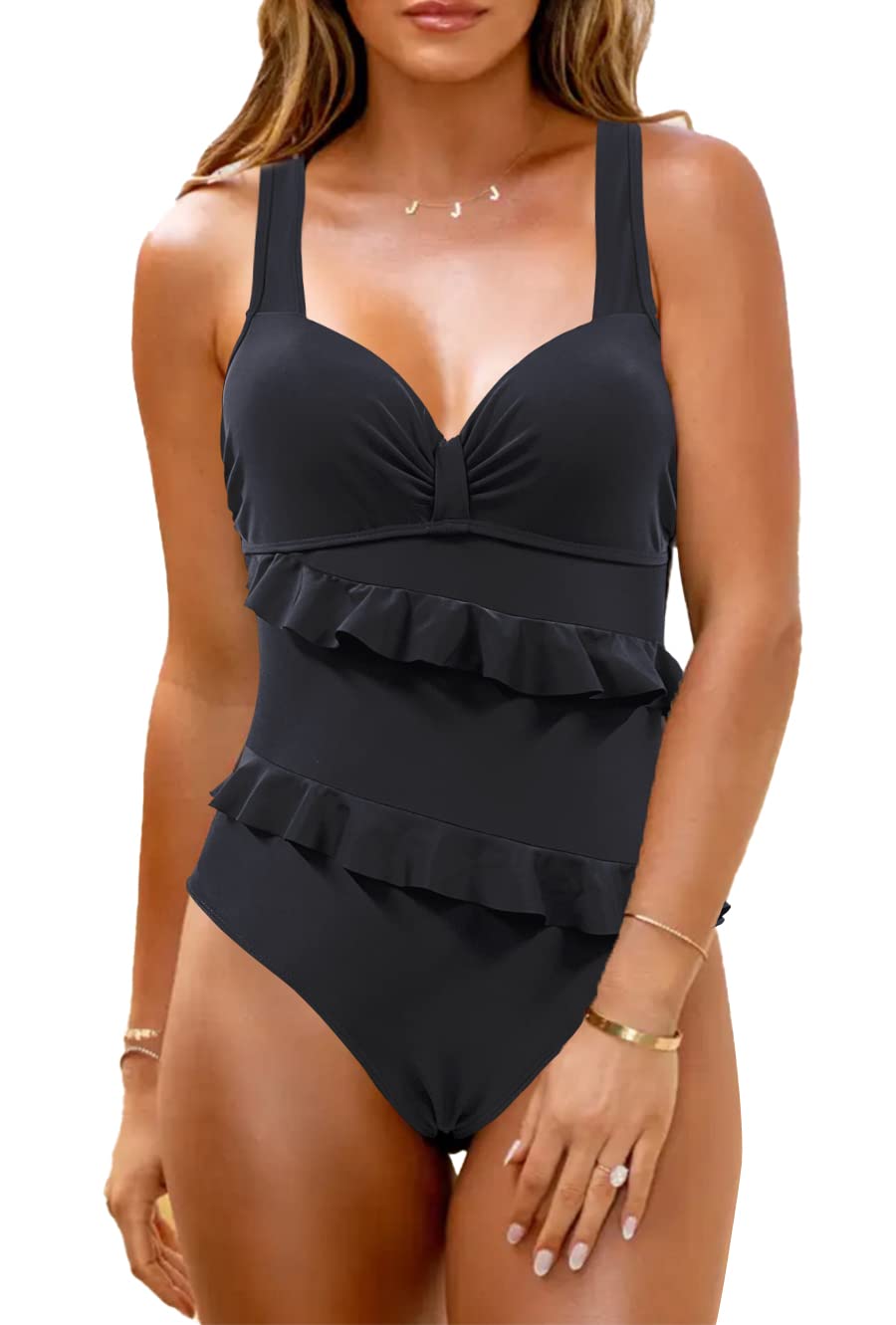 JFAN Bañadores Mujer Trajes de Baño de Una Pieza Push Up Bikini Bandeau con Volantes Bañador Mujer Reductor Barriga