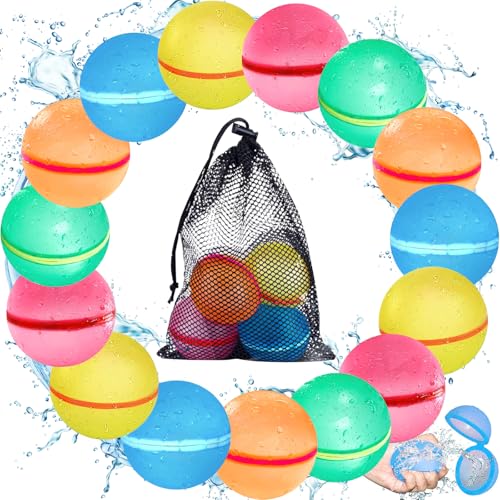 ZQEJEFD 15 Piezas Globos de Agua Reutilizables, Globos de Agua Llenado Rapido y Autosellantes, Globos Agua Reutilizables Silicona para Niños y Adultos, Aptos Para Fiestas, Piscina, Juegos Familiares