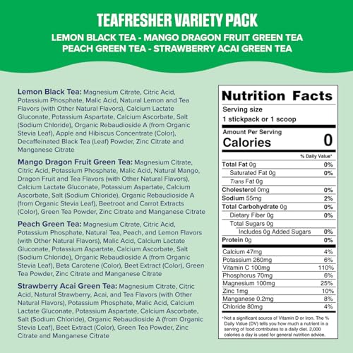 Image of Ultima Replenisher Electrolyte Powder & Instant Tea Drink Mix - TeaFresher Variety, 16 Stickpacks - Sugar Free Electrolytes Hydration Packets with Fruit & Tea Fusions - Plant Based & Keto Friendly​