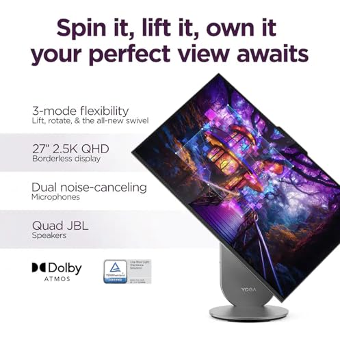 Image of Lenovo Yoga AIO Desktop Copilot 27 inch QHD IPS 120Hz W /Lift, Rotate, & Swivel | 16-core Intel Ultra 7-255H, 16GB LPDDR5X, 4TB SSD, Intel Arc GPU, WiFi 7, BT 5.4, 5MP IR Webcam, Win 11 Home W /KB & Mouse