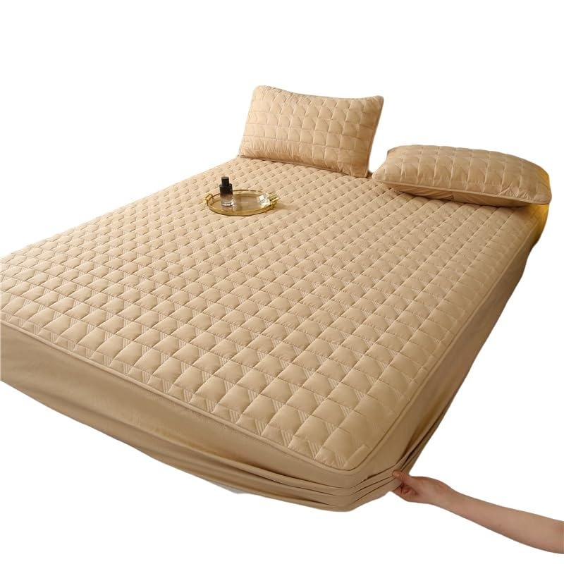 Protège-Matelas matelassé Silencieux, Couche absorbante imperméable, Conception ajustée avec Poche Profonde pour Matelas jusqu'à 28 cm (Kaki, 90 x 200 cm)