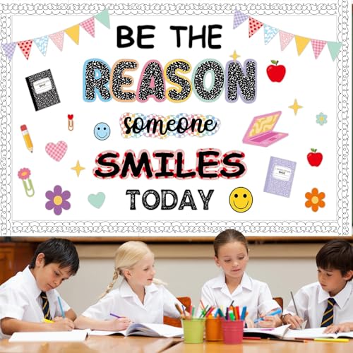 Image of Back to School Bulletin Board Decoration Set Composition Notebook Classroom Decoration Be The Reason Someone Smiles Today Bulletin Board Motivational Cutouts for School Home Chalkboard Door Wall Decor