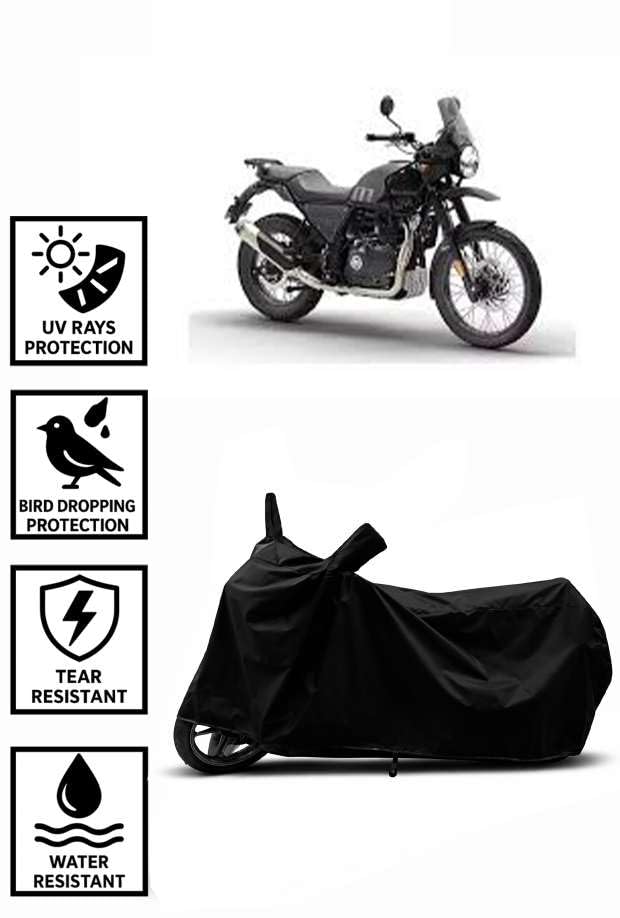 Image of Sheild Heavy Duty Waterproof Scooty & Bike Cover for Royal Enfeild Himalayan - UV Resistant, Dustproof & Rain Protection, All-Weather Outdoor Cover for Bikes & Scooty with Buckle Straps(Black)