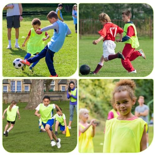 Fodlon Fussball Leibchen Kinder, 6 Stück Trainingsleibchen Basketball, Fußball Trainingsweste, Atmungsaktives Netz, Training Leibchen Kinder Set(Grün)