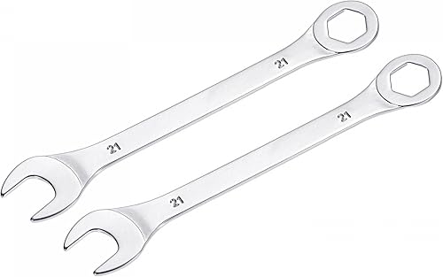 Miniatura 10 de uxcell Llave combinada fina con extremo de 6 puntos desplazados y extremo abierto en ángulo, espejo métrico, acero de alto carbono chapado en cromo,