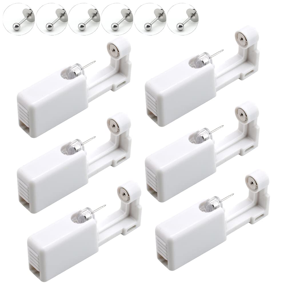 Lsydgn Perforación de oreja,Kit de para perforar la oreja,Pistola de Perforación de Oreja con Tachuelas,Septum Piercing Cartilago Helix Oreja,6 pistolas(Blanco)