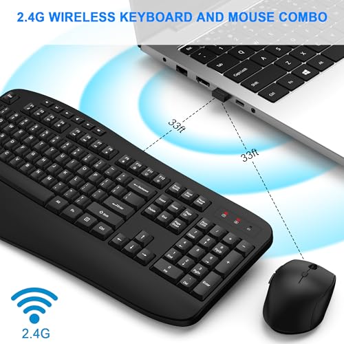 Image of Wireless Keyboard and Mouse Combo, EDJO 2.4G Full-Sized Ergonomic Computer Keyboard with Wrist Rest and 3 Level DPI Adjustable Wireless Mouse for Windows, Mac OS Desktop /Laptop /PC,Classic Black