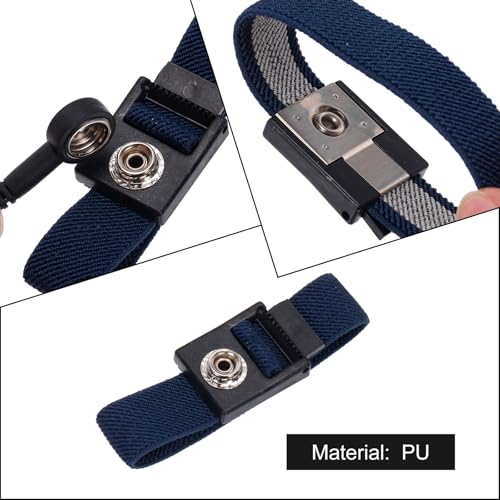 Image of MECCANIXITY ESD Anti Static Wrist Strap 6ft PU Adjustable Antistatic Bracelet Set Wired for Computer Electronics Repair Blue