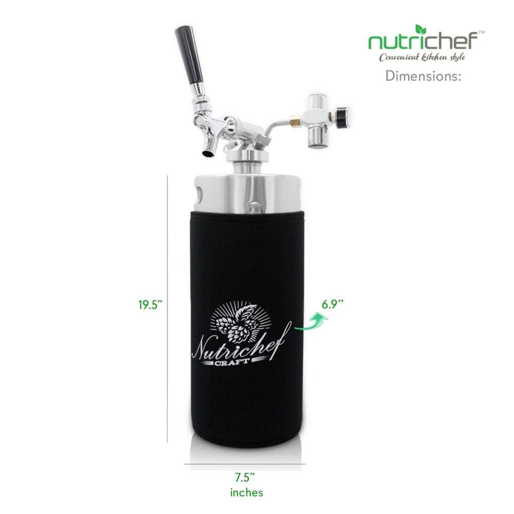 NutriChef Sistema de grifo a presión – Mini dispensador de barril de acero inoxidable, kit de Kegerator portátil – Regulador de presión de CO2 mantiene la carbonatación para cerveza artesanal, barril