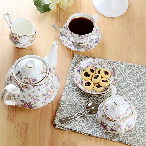 Tea-Set-for-Adults-Tea-Cup-and-Saucer-Spoon-Set-Bone-China-Tea-Sets-for-Afternoon-Tea-and-Coffee-Teapot-with-Sugar-Bowl-Cream-PitcherBlue-Blue