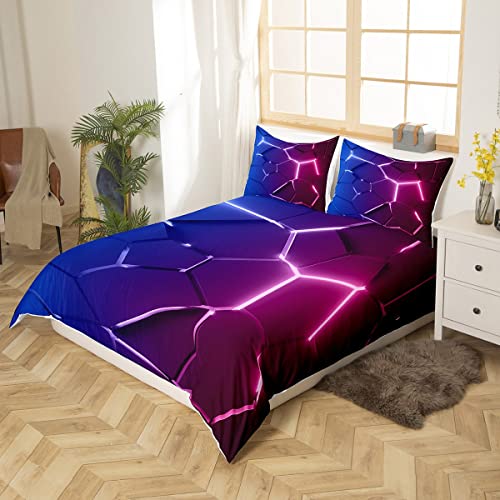Homemissing Honeycomb Bedding Blue Red Hexagonal Pattern Bedding Set for Boys Girls Children Beehive Geometrical Duvet Cover Room Decor Reticulated Simplistic Decor Double Size Quilt Cover - Image 3