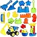 Toyvian 18 Stück Strand Sandspielzeug Set mit Sand Förmchen, Technisches Fahrzeug, Gießkanne, Wasserrad, Schaufel Werkzeugsätze, Netzbeutel, Strand-Sand-Spielzeug für Kinder