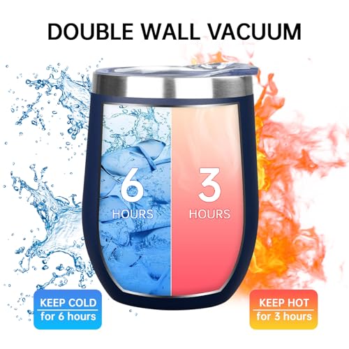 Image of MEZMUT 12 Oz Insulated Wine Tumbler with Lid Double Wall Vacuum Stainless Steel Wine Glass Coffee Mug Insulated Tumbler Cup for Champaign, Cocktail, Beer (Navy, 1 Pack)