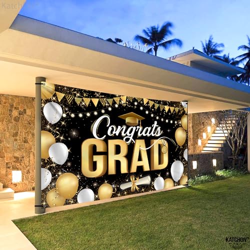 Image of Graduation Decorations 2026, Black and Gold Congrats Grad Banner - 72x44 Inch | Congrats Grad Backdrop for Grad Party Decorations, Graduation Banner for Congratulations Decorations, KatchOn