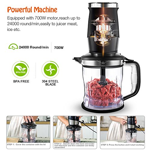 WAWORIO Mixer Smoothie Maker, 700 Watt Standmixer Smoothie Mixer, Multifunktion Smoothiemaker/Fleisch Zerkleinerer/Ice Crusher/Kaffeemühle mit 570ml Sport-Flasche BPA frei Tritan – Bild 7