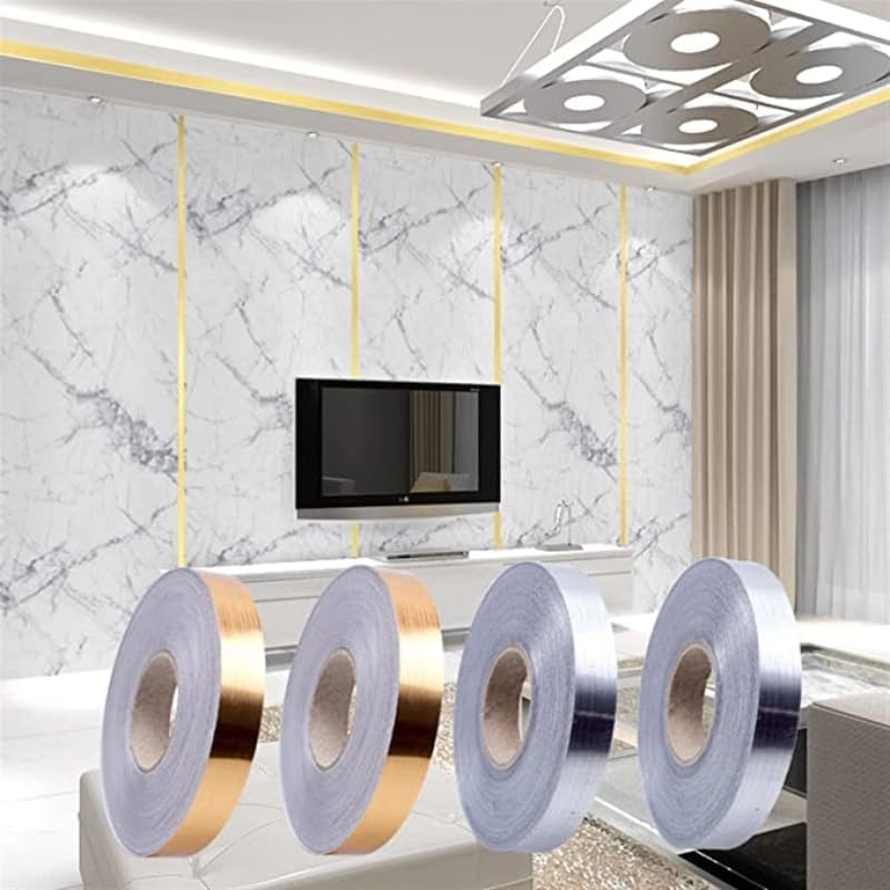 50m Brushed Gold Silver Floor Edging Waterproof Seam Wall Stickers Wall Gap Ceiling Home Decoration Self-Adhesive Tile Tape (Color : Gold, Size : 1cm)