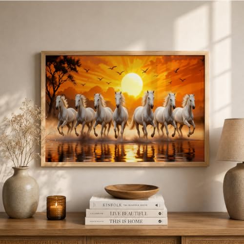 Image of Suneree 7 Horse Vastu Wall Painting (Landscape Collection) (Natural, Design 02, 10x13 Inch)