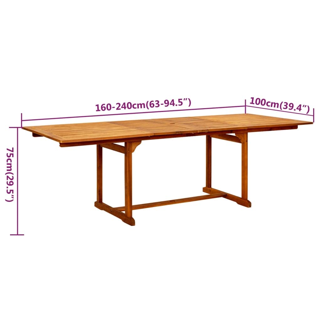 Set Jardin 7 Piezas Mesa Extensible 160-240 cm Acacia | Sillas Plegables 5 Posiciones, Madera Maciza, Aceitada, Max 110 kg por Asiento