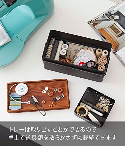 YAMAZAKI 5061 Tower Sewing Box, Black, Steel/Wood/ABS Resin/Cotton/Polyester, Minimalist Design, 27 x 14 x 13.5 cm (L x W x H) - Image 4