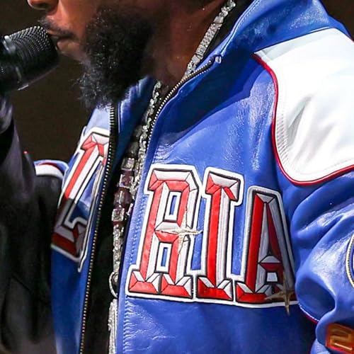 Men’s custom Martine Rose design Varsity Jacket | Blue and White Leather Sports Jacket | Gloria Campton varsity Jacket4