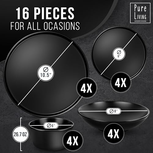 Matte-Black-Dinnerware-Set-Ultra-Chic-Black-Stoneware-Dinnerware-Sets-for-4-16-pcs-Matte-Black-Plate-Set-Dishwasher-and-Microwave-Safe-Black-Plates-Ceramic-and-Bowls-Black-Dishware