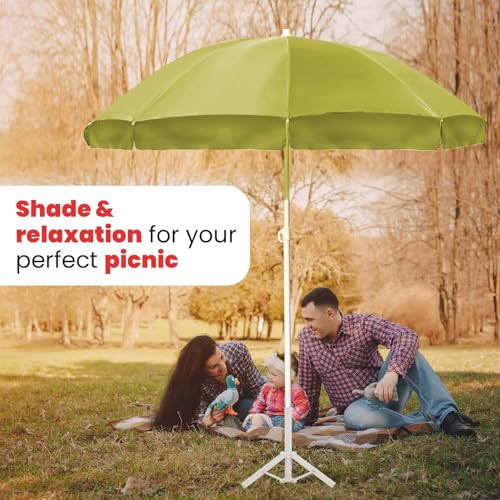 Image of ORILEY Garden Umbrella with Stand Foldable Big Size (7ft Height 42 Inch Rib Arm) Heavy Duty Waterproof Rain & UV Sun Protection Outdoor Patio for Balcony Shedding Cantilever & Lawn (Yellow)