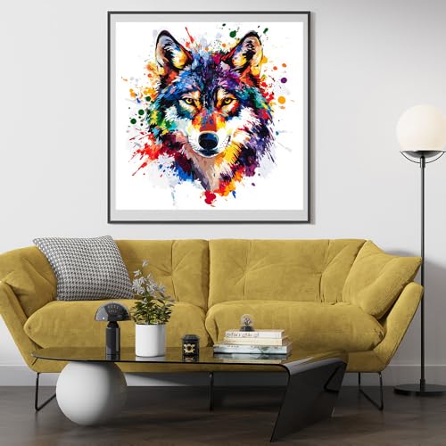 Image of Moohue Stamped Cross Stitch Kits for Adults Animal Wolf 14CT Pre Printed Cross Stitch Kits for Beginners (Animal Colorful Wolf)