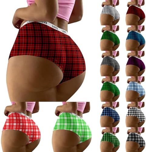 Womens Plaid Underwear Funny Christmas Holiday Everyday Briefs Wife Seamless Soft Stretch Bikini Underwear Panties