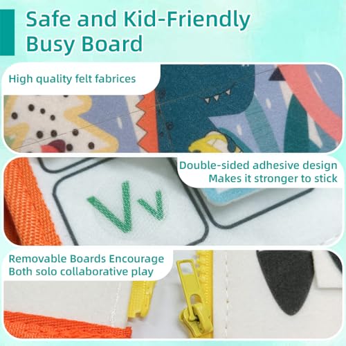 Image of TUNJILOOL Montessori Busy Board - 8-in-1 Sensory Activity Book with Detachable Pages, Travel-Friendly Learning Toy for Fine Motor Skills & Preschool Education