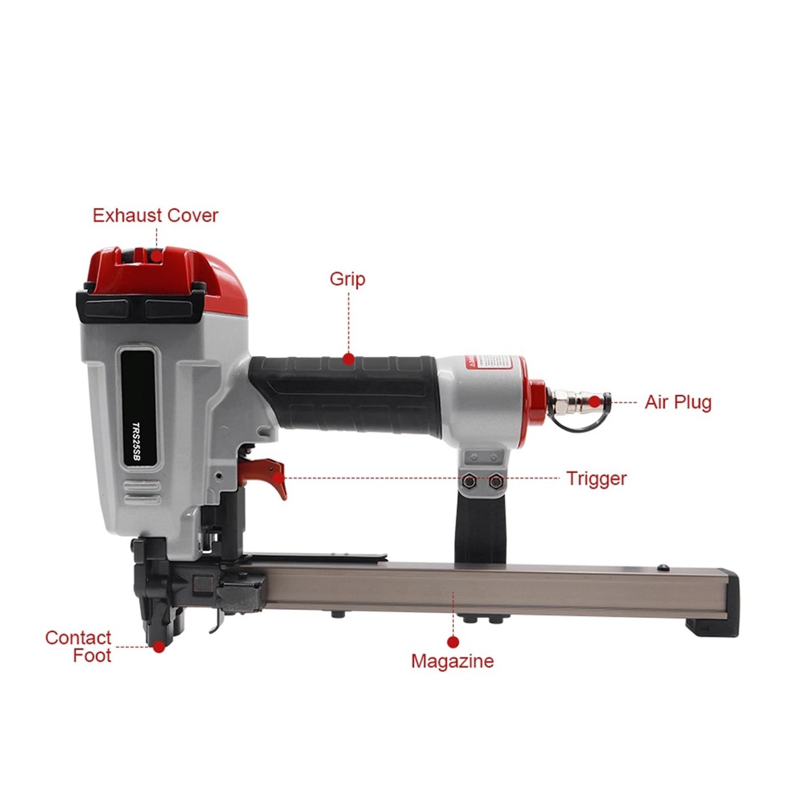 Pistola sparapunti pneumatica senza olio Cucitrice pneumatica 16GA 1 pollice Corona larga TRS25B Uso della cucitrice meccanica for la lavorazione del legno Strumento di decorazione del tetto