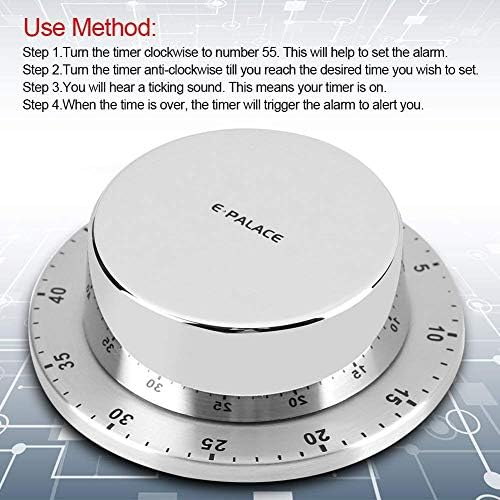 Digital Kitchen Timer, Manual Mechanical Kitchen Timer with Magnetic Base Countdown Cooking Baking Timing Tool (Silver)