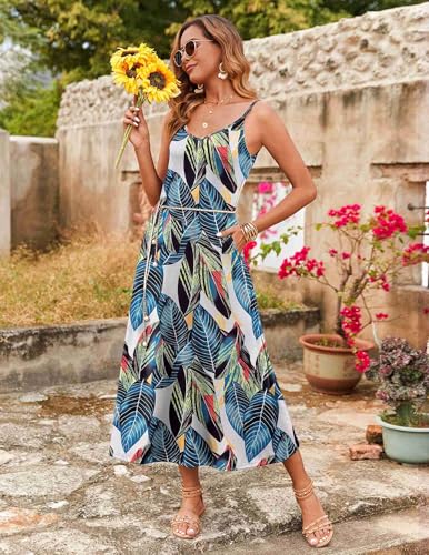 Image of Zeagoo Womens Summer Maxi Dress Spaghetti Strap Casual Printed Dress Boho Floral Beach Sundress,