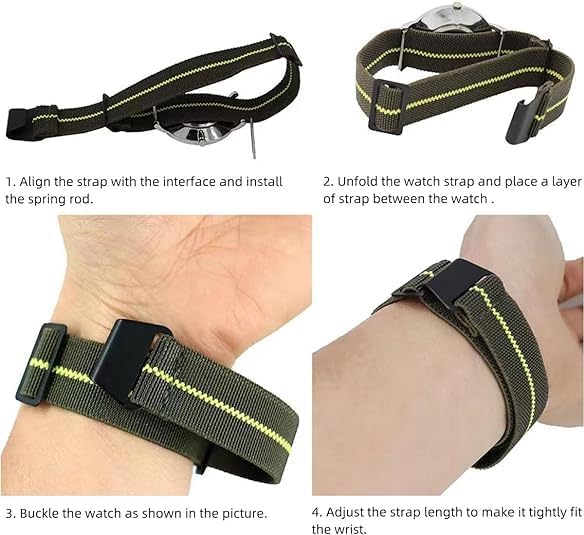 French Troops Paratrooper Watchband,Military Elastic Nylon Watch Strap with Hook-and-Loop for Men Women Silver & Black Buckle 18/20/22mm - Image 5