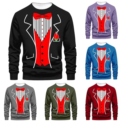 Weihnachtspullover Herren,Lustig Funky Krawatte Druck Weihnachts...