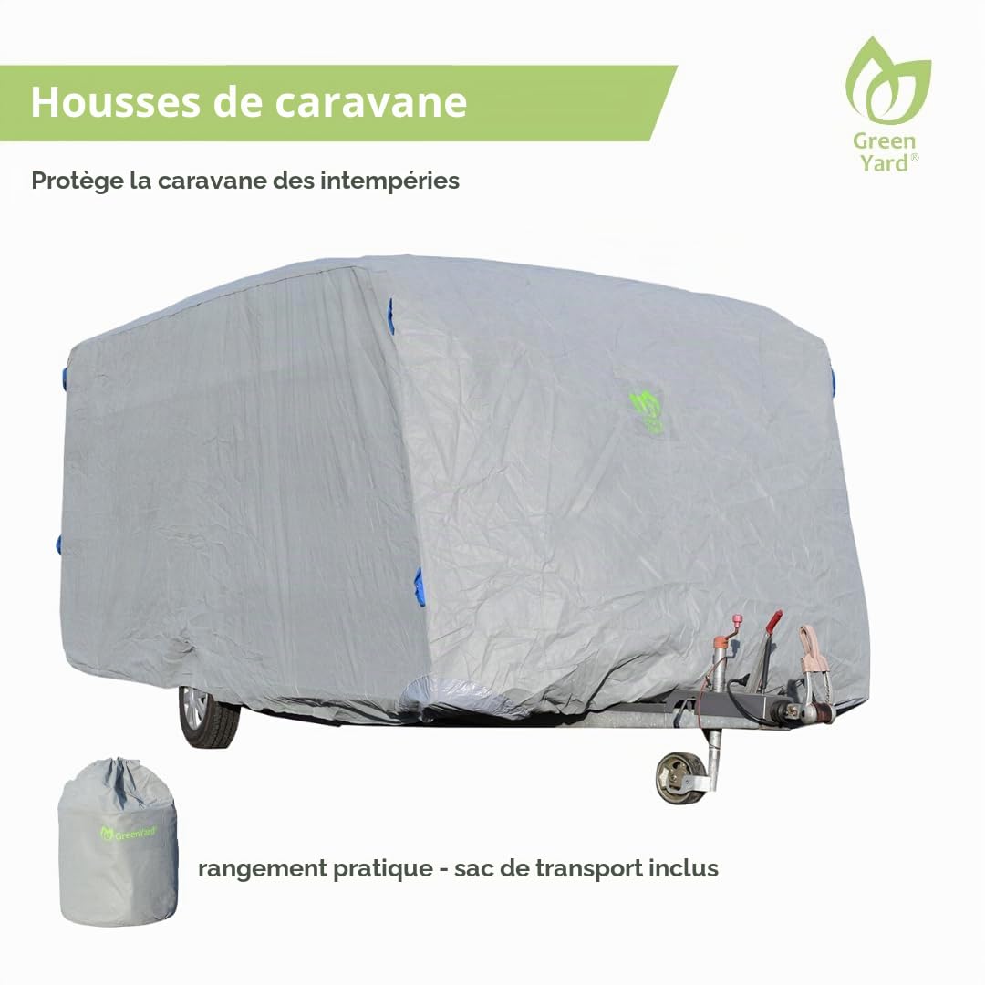 GreenYard® Bâche de Protection pour caravanes ou Camping-Cars | Taille XL 670 x 250 x 220 cm | Housse de Camping | Protection Contre la poussière et l'humidité | Respirant | Durable