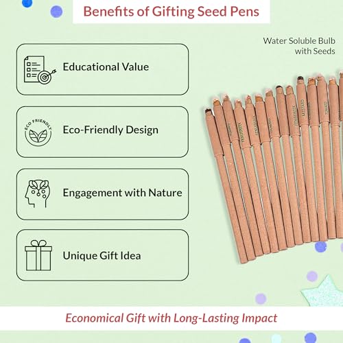 Image of GIFTONETREE Plantable Seed Pens | Return Gift | Corporate Gifting | Best for Distributing in School (Plain Pen in Box, 15, count), Ink Color-Blue