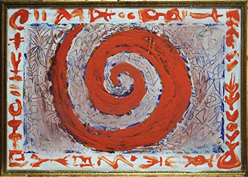 Composición 3 (57 x 40) Cuadro original, lienzo (canvas) bastidor de madera, Acrílico y Óleo, pintado a mano, arte contemporáneo, decoración hogar, regalo pared salón. Espiral naranja abstracto