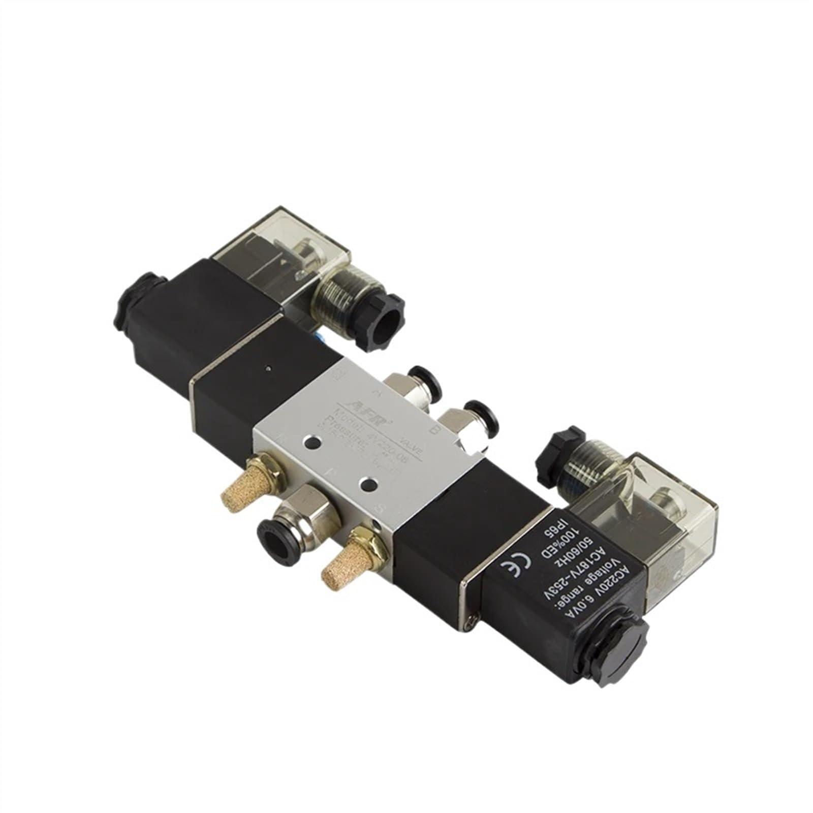 Pneumatyczny zawór elektromagnetyczny powietrza 4V220-08, 5-drożny, 2 pozycje, 1/4", wewnętrzny stop aluminium E DC12V DC24V lub AC110V AC220V (AC220)