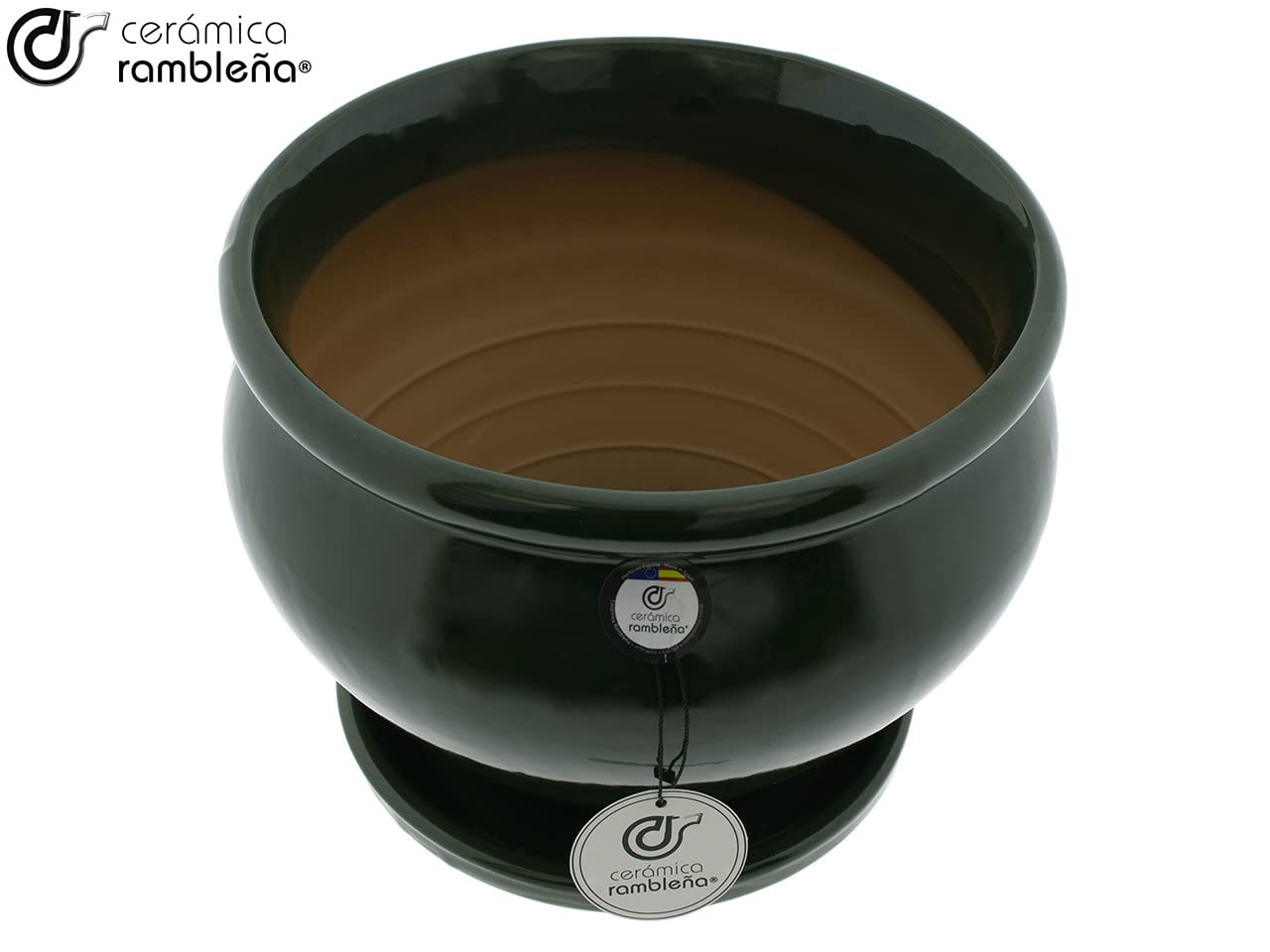 Ceramika RAMBLEÑA | Czerwone doniczki błotne | Doniczki dekoracyjne | Garnki ceramiczne | Garnki zewnętrzne | Doniczka kokosowa - zielony - D131 | Dekoracja 100% ręcznie robiona | 26x26x21 cm | Płyta w zestawie