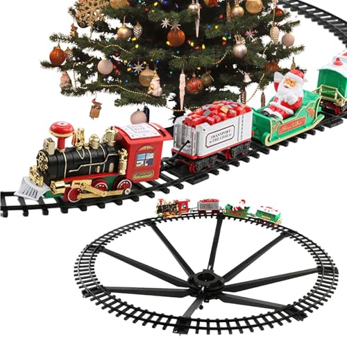 Tren de árbol de Navidad | Juguetes eléctricos de tren con pilas | Juego de rieles de tren decorativos colgantes con luz 3, juego de juguetes de Navidad para niños, niños y niñas