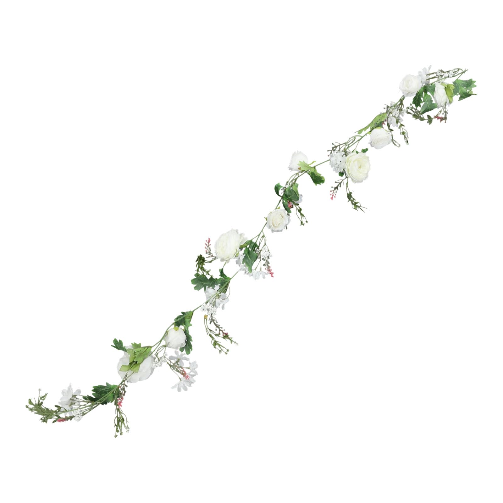 Blumengirlande Dekorative Kunstblumen Kunstblumengirlande Künstlich Rose Wohnraumdekoration 6 Stück,1.8m für Tür, Hochzeit, Party, Wand - Weiß, Grün