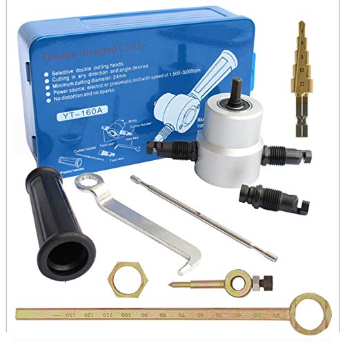 Metal Sheet Nibbler Cutter Double Head with Circle Cutting Accessories, Drill Attachment with Wrench & Parts, Hole Straight Curve Circle Cutting Metal Shears