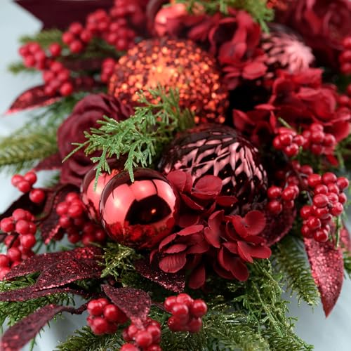 YULETIME 61 cm beleuchtete, dekorative Tropfengirlande, batteriebetriebene Girlande mit Lichterkette (Rote Hortensie) – Ansicht 5